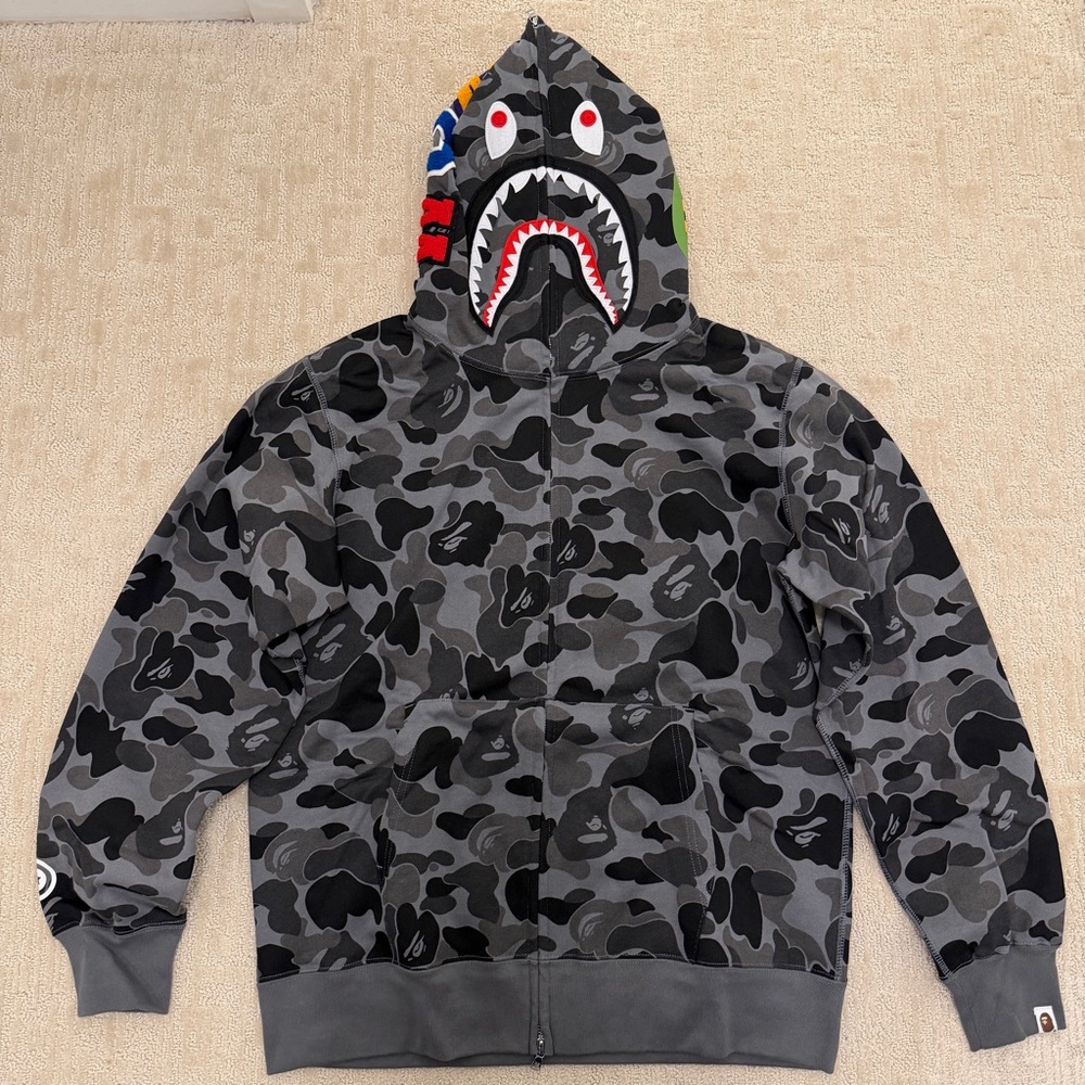 Bape Camo Shark Full Zip Hoodie Grey